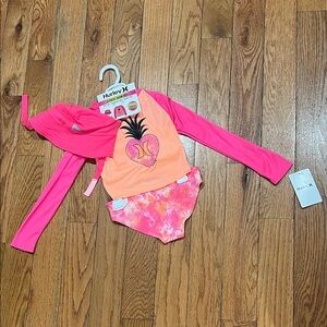 Hurley Kids Vibrant Pink and Orange Rashguard Set